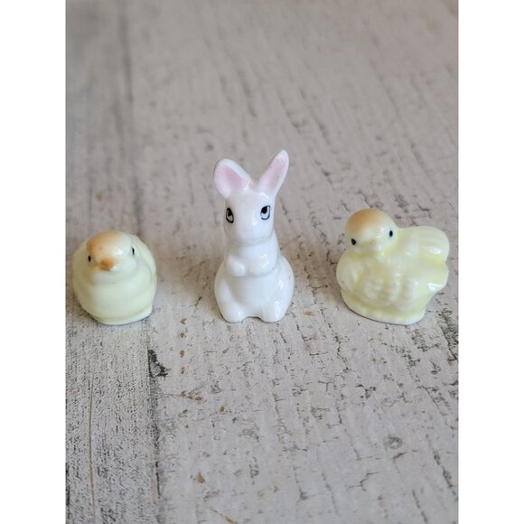 Miniature porcelain Easter bunny chick rabbit set spring‎ decor vintage - Picture 3 of 6